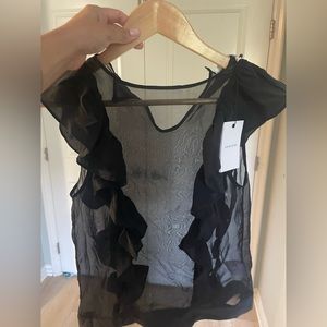 Black seethrough shirt with ruffles
